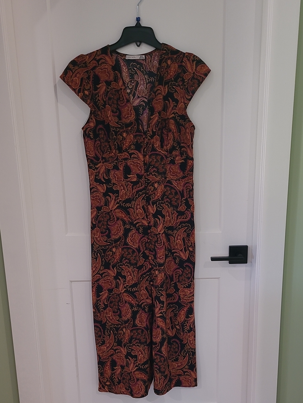 Black Tape_ Black Maxi Dress with Rust Paisley Print